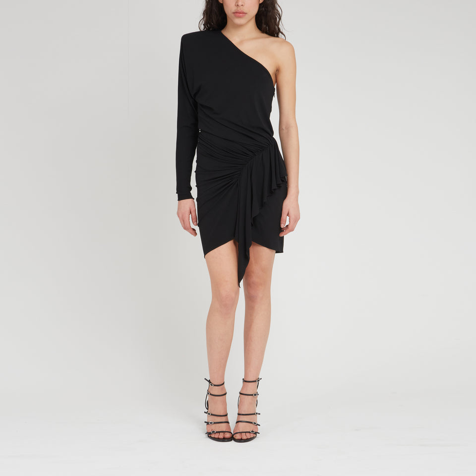 One shoulder mini dress in black fabric
