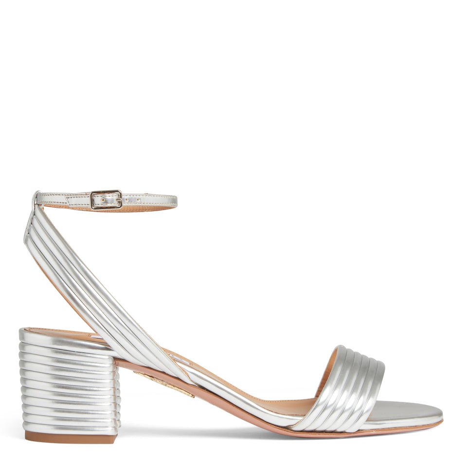 ''Sundance'' sandals in silver patent leather