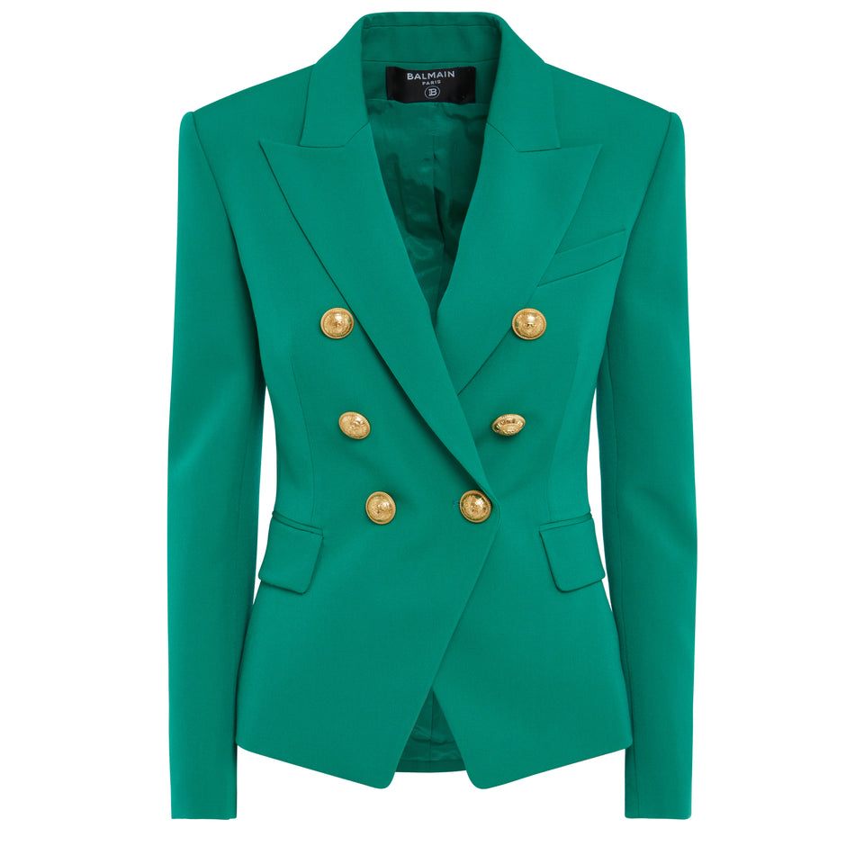 Double-breasted blazer in green fabric