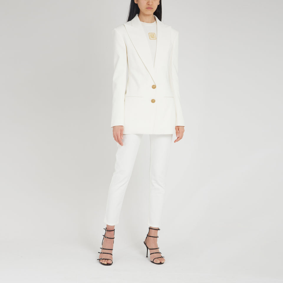 Single-breasted jacket in white crepe