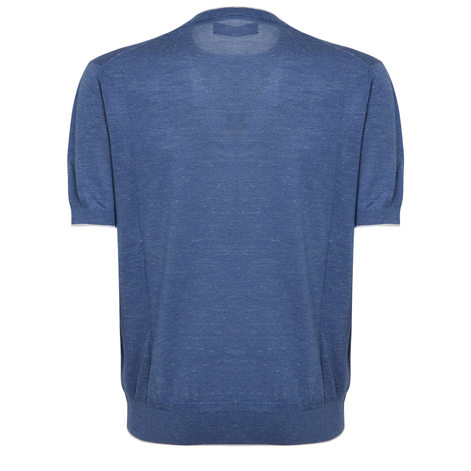 T-shirt in lana e seta blu