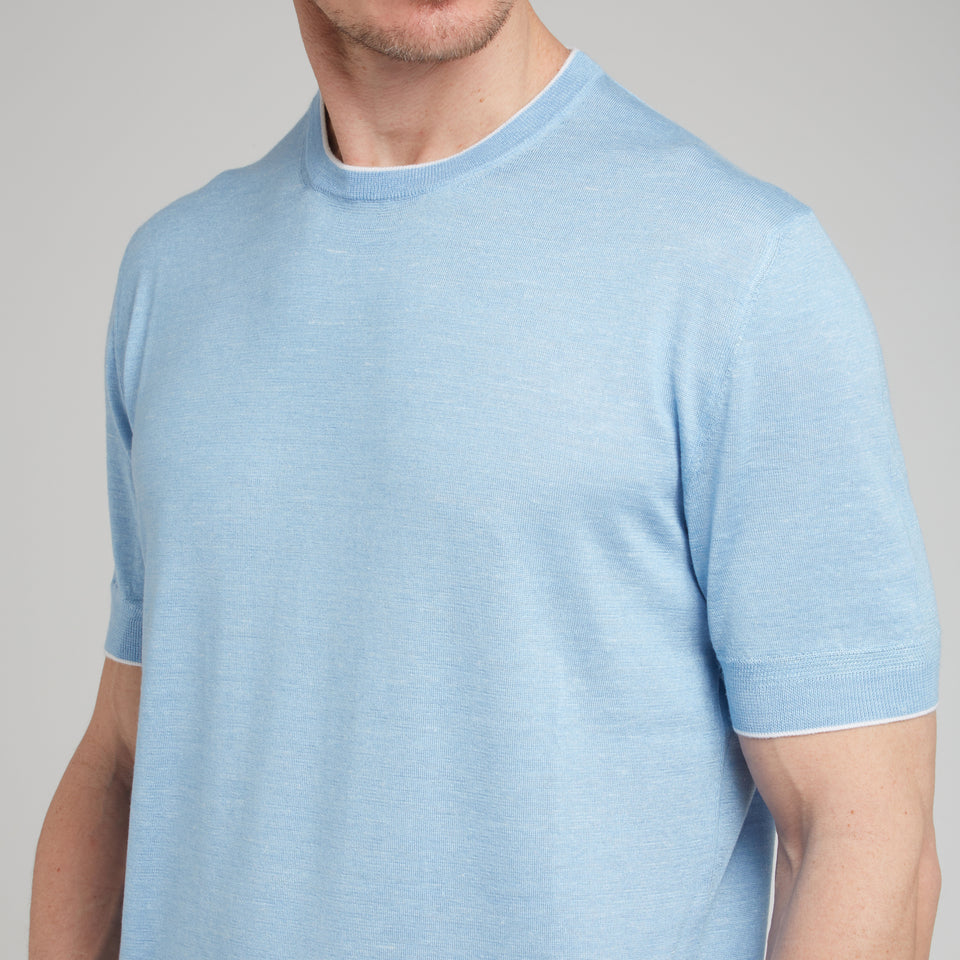 T-shirt in lana e seta azzurra
