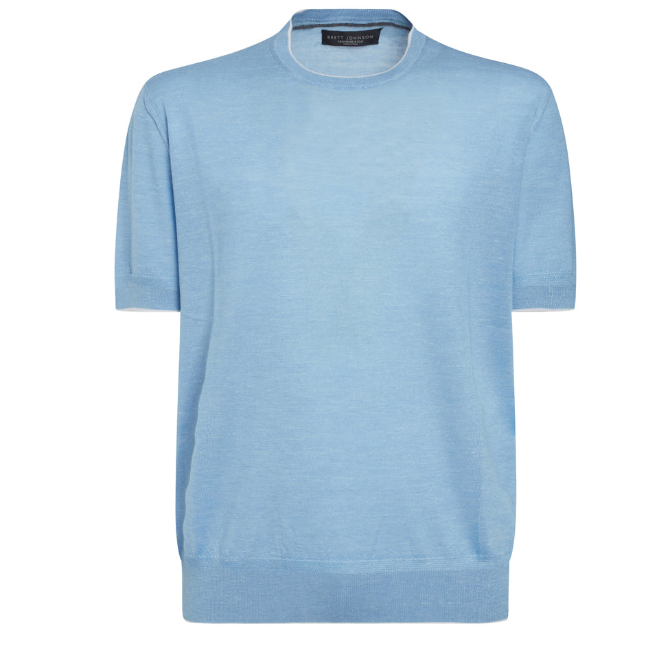 T-shirt in lana e seta azzurra