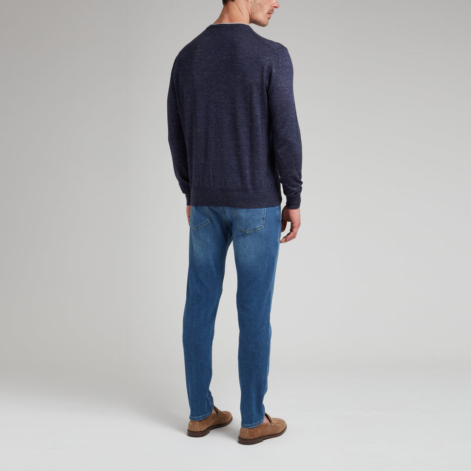 Blue wool and silk sweater