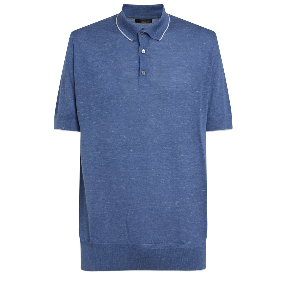 Blue wool and silk polo shirt