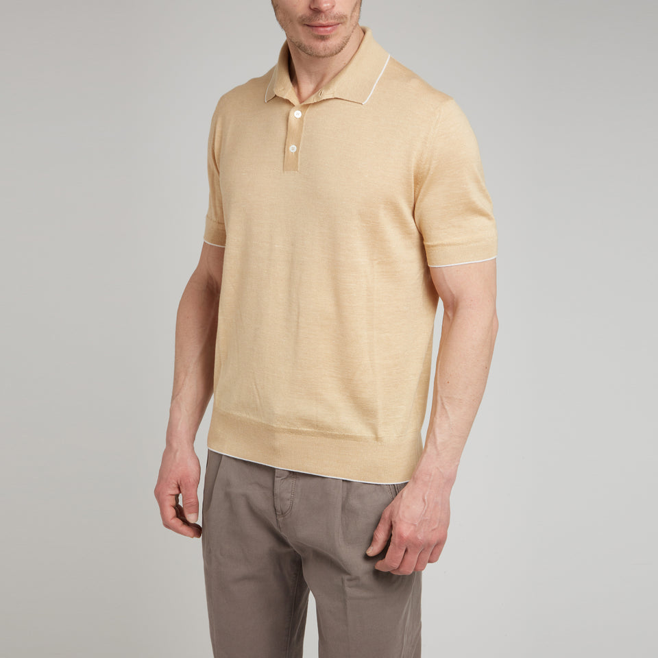 Yellow wool and silk polo shirt