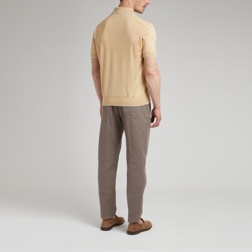 Yellow wool and silk polo shirt