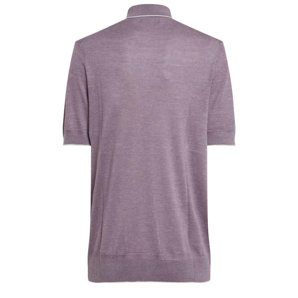 Purple wool and silk polo shirt