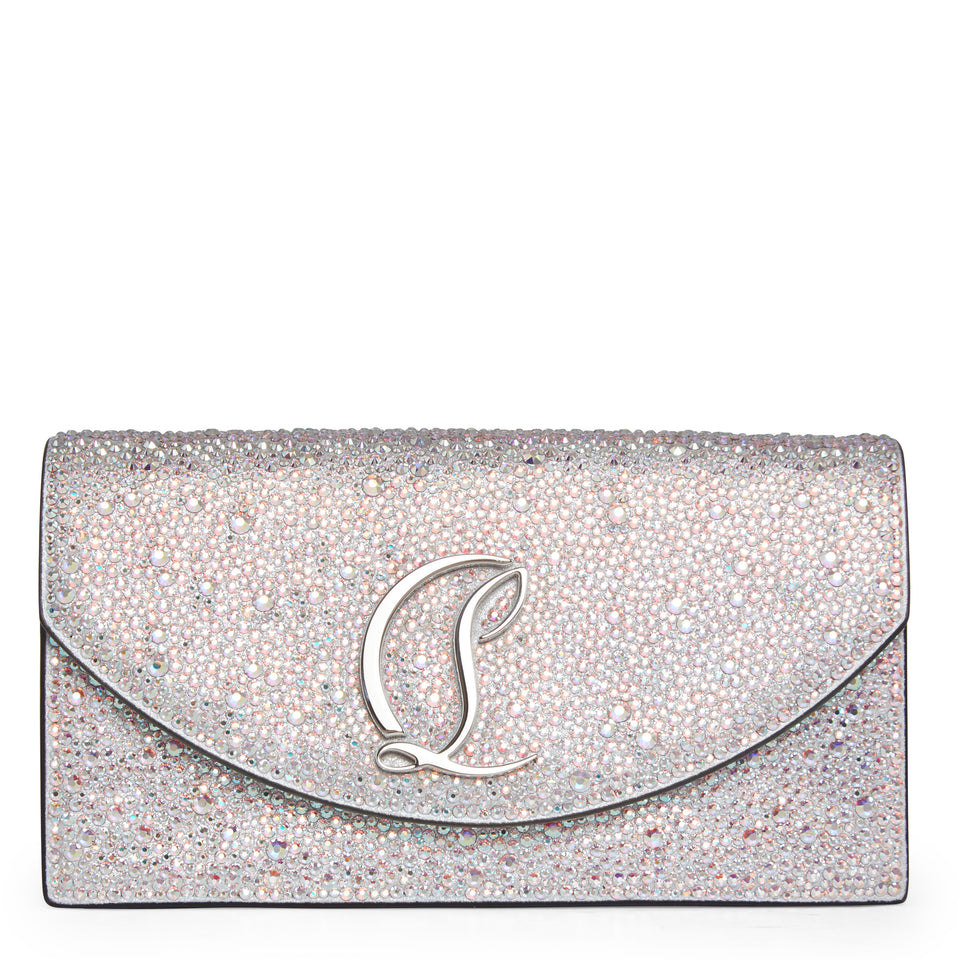 ''Loubi 54'' shoulder wallet in silver glitter