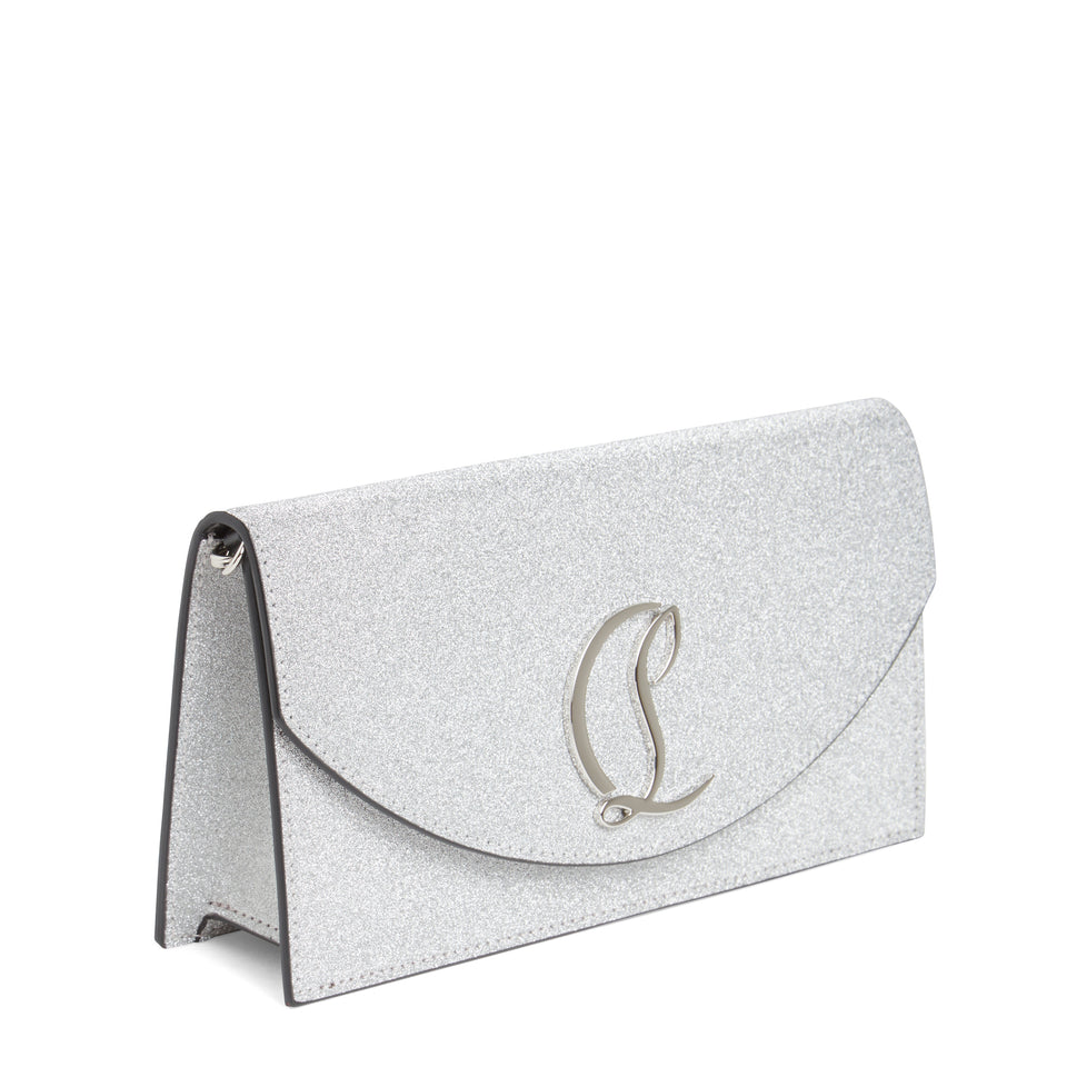 "Loubi54" shoulder clutch bag in silver glitter