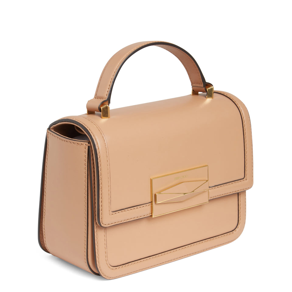 ''Diamond Top Handle'' handbag in beige leather
