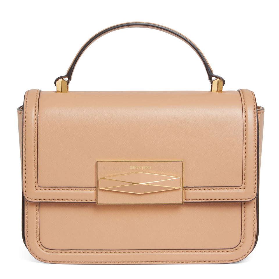 ''Diamond Top Handle'' handbag in beige leather