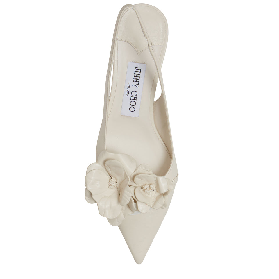 ''Amita Flowers 45'' slingback sandals in white leather