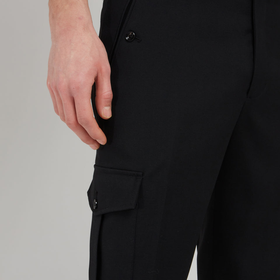 Black wool cargo trousers