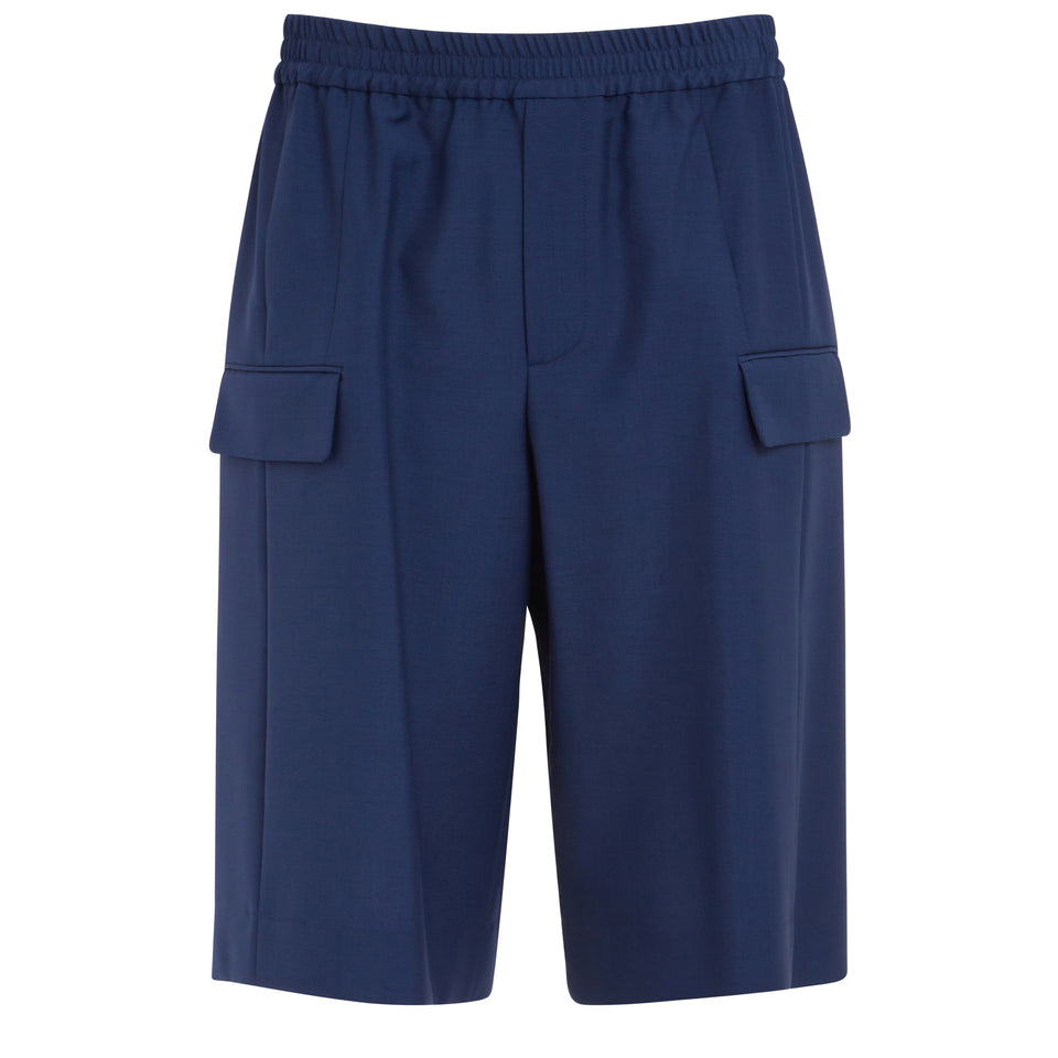 Shorts cargo in lana blu