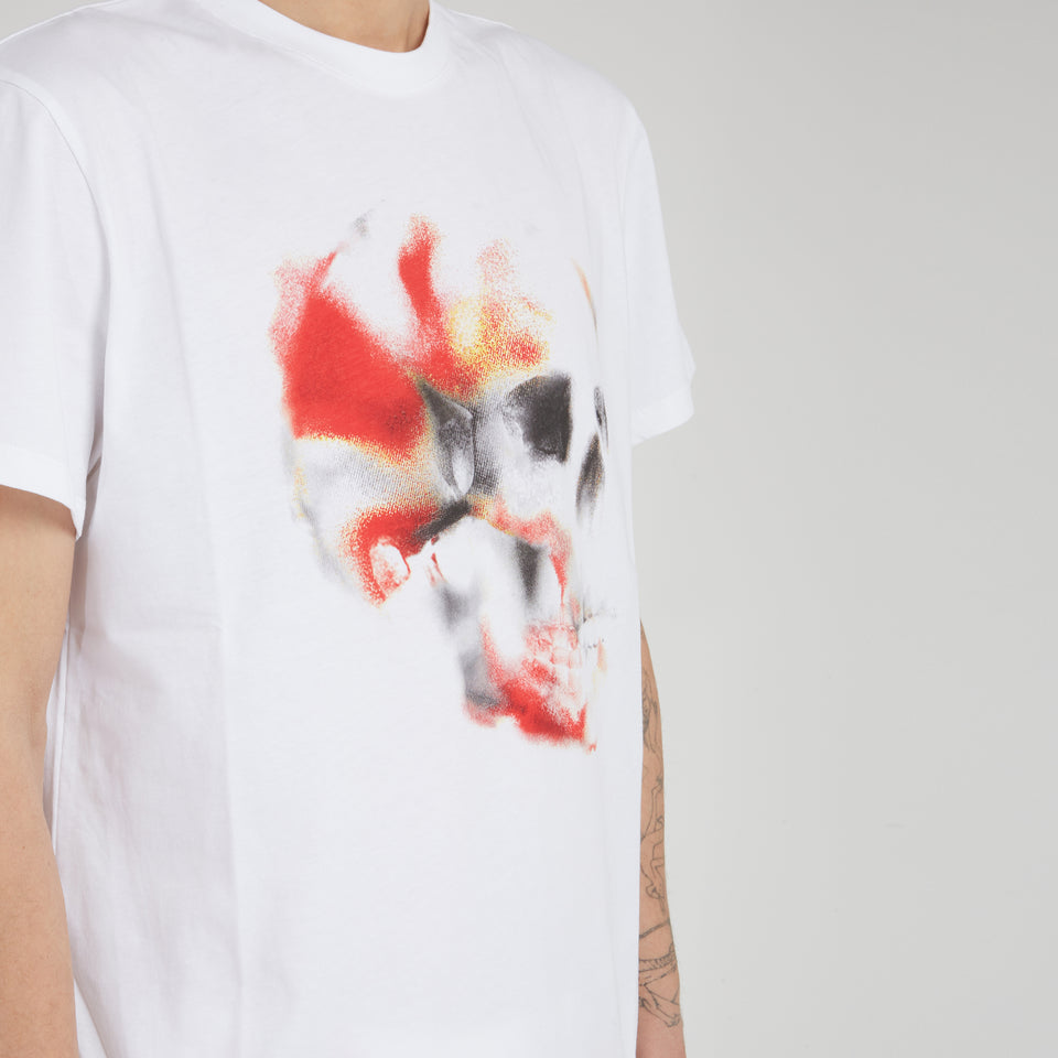 ''Obscured Skull'' T-shirt in white cotton