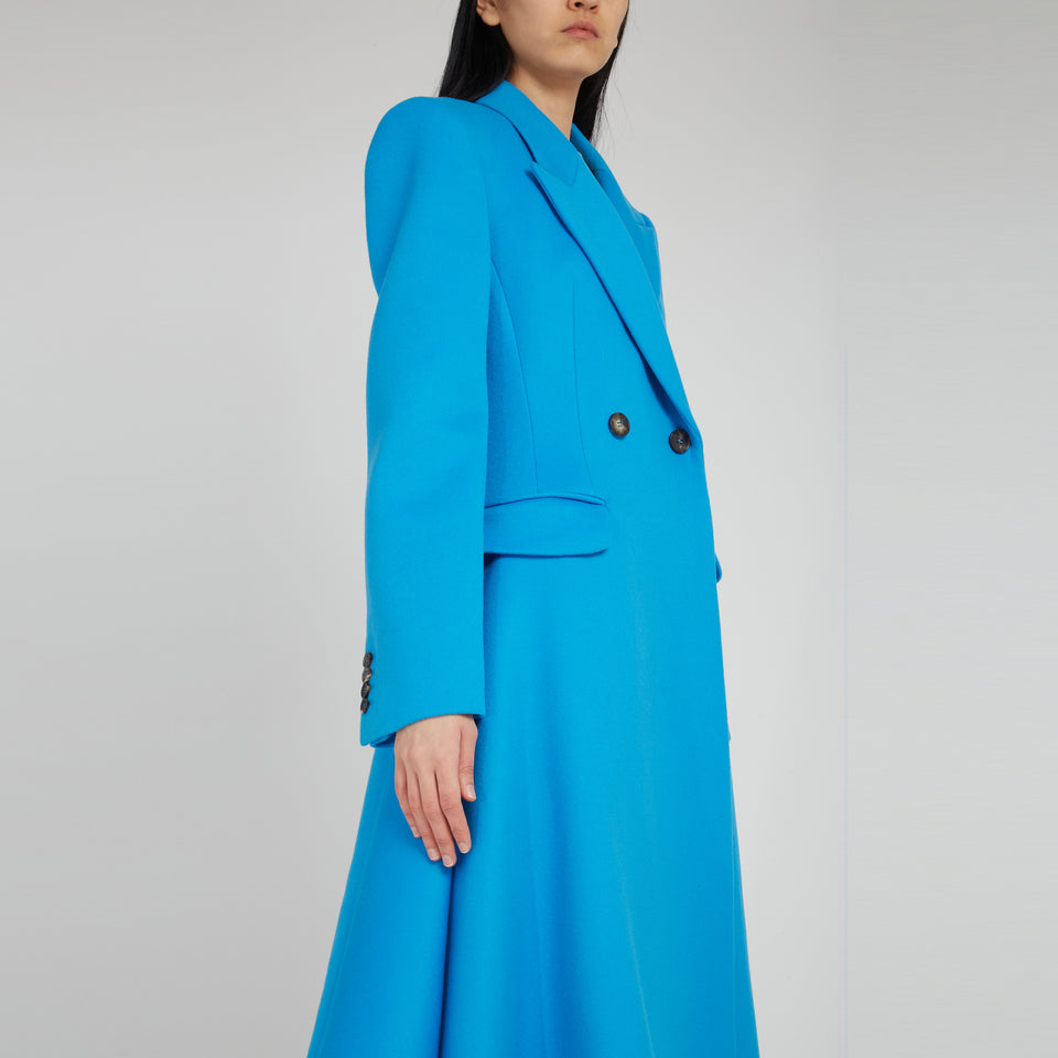 Asymmetric light blue wool coat