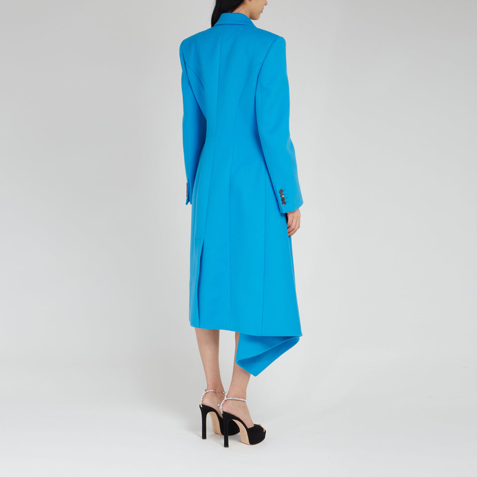 Asymmetric light blue wool coat
