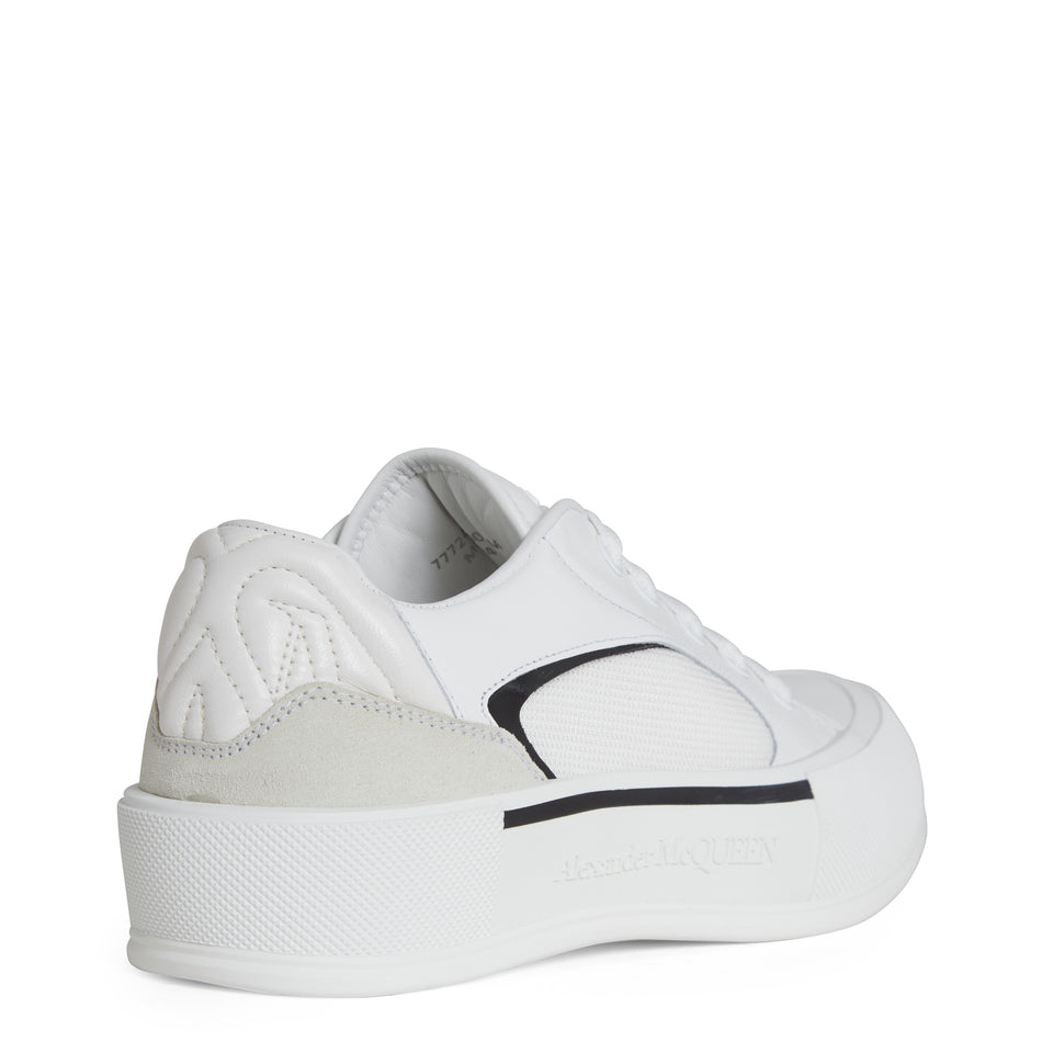 White leather and fabric sneakers