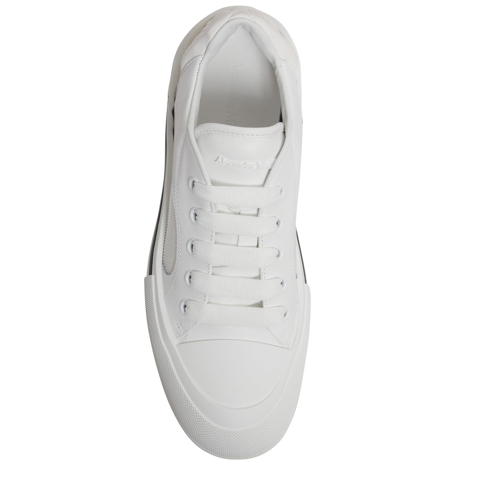 White leather and fabric sneakers