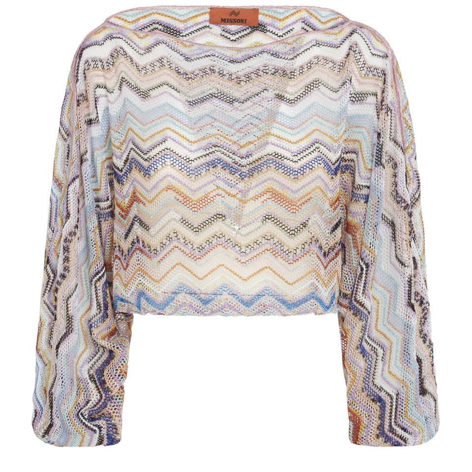 Cropped sweater in multicolor fabric