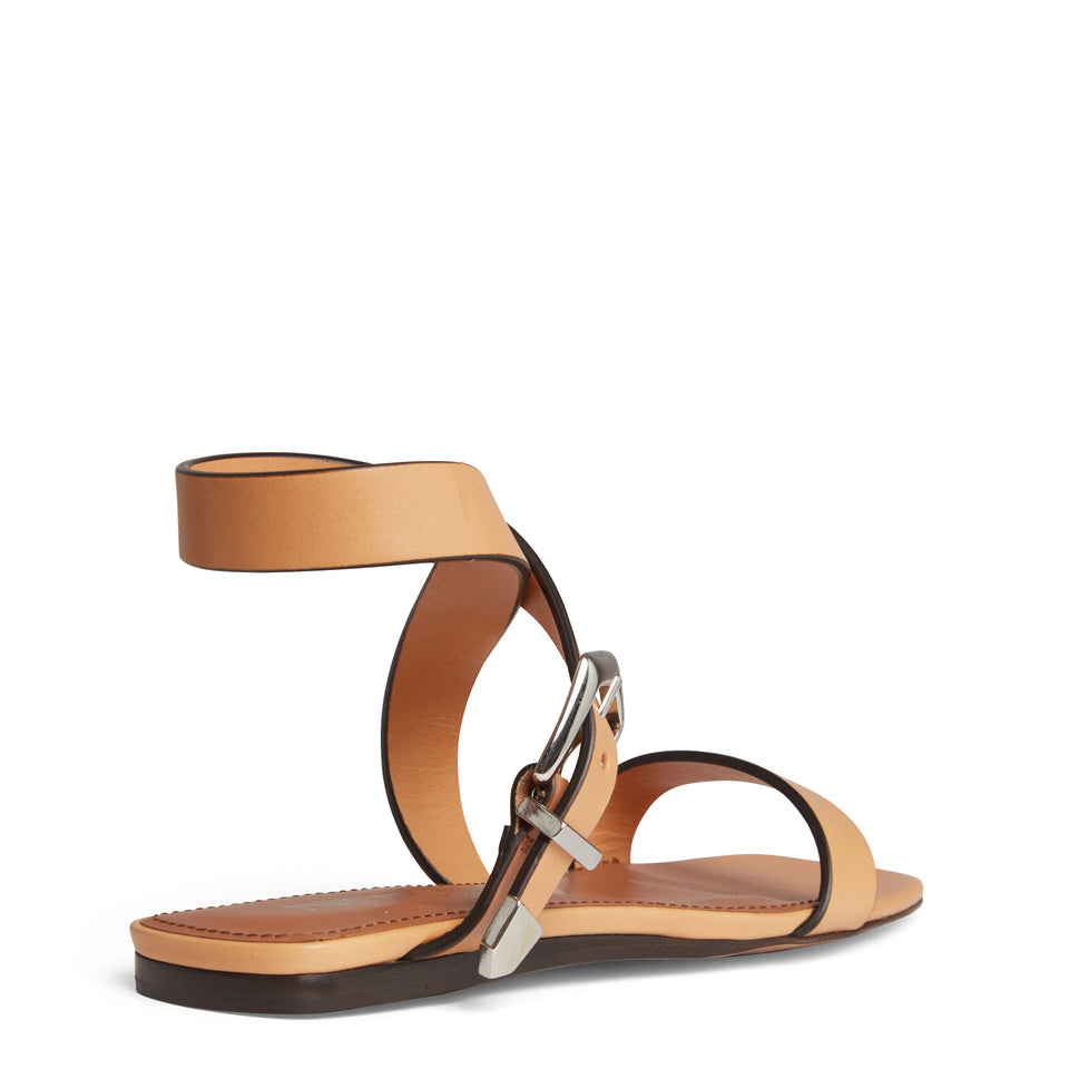"Lauren" flat sandal in beige leather
