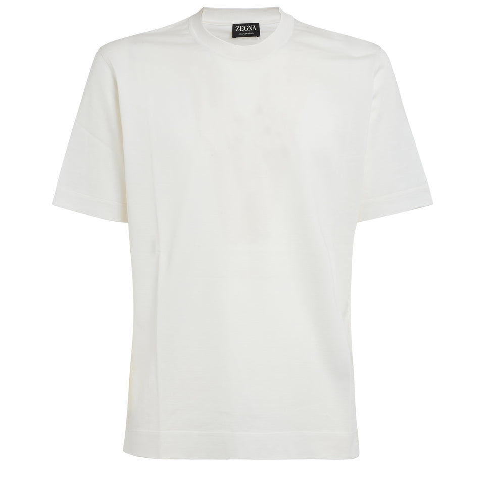 T-shirt in cotone e seta bianca