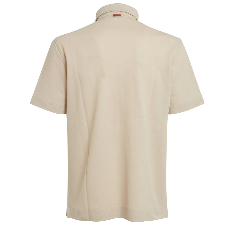 Beige cotton polo shirt