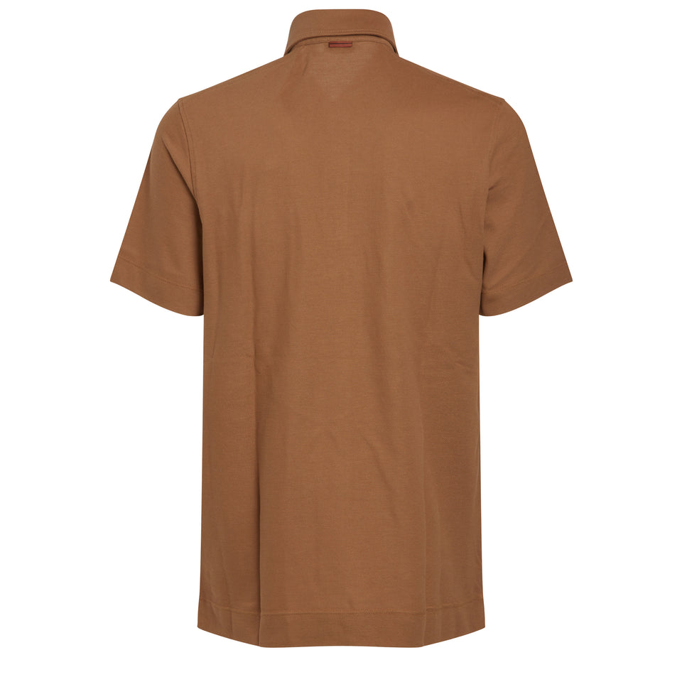 Brown cotton polo shirt