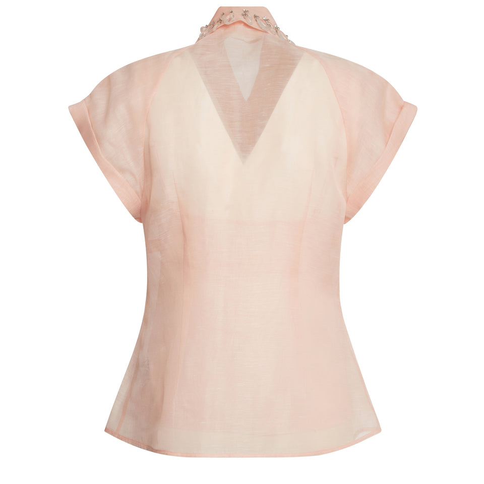 Pink linen and silk blouse