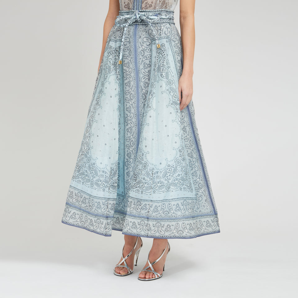 Long skirt in light blue linen and silk